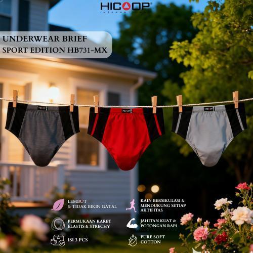 Dalam Pria Hicoop Celana Dalam Pria Hicoop 3 Pcs Brief Sport Breathable Cotton Blend HB-731MX Katun 