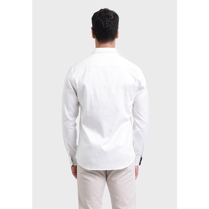 MOC Polos Pria Kemeja Lengan Panjang Katun Dobby Slim Fit Warna Putih Ukuran S Pakaian Formal Pria K