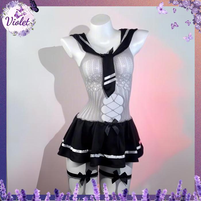 PREMIUM {BEST COSPLAY VIOLET} Lingerie Seksi Set Stocking Cosplay Babydoll Seragam Pelajar 1069