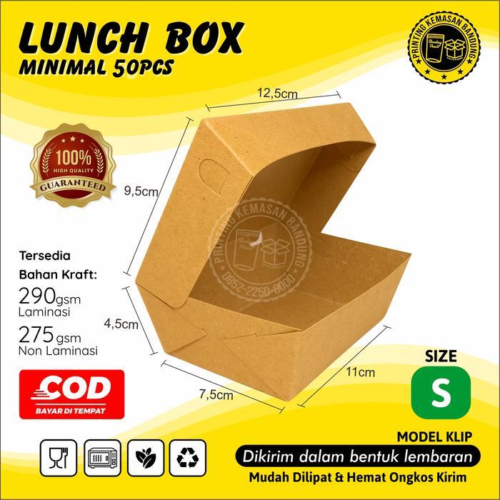 ( 50 Pcs )Lunch Box Size S Kotak Makan Kertas Paper Box Kraft Dus Makanan Dimsum Takoyaki Snack