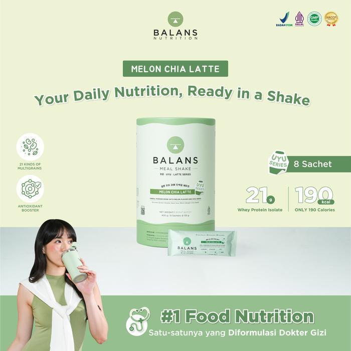 Balans Meal Shake Uyu Series Melon Chia Latte Whey Protein Isolate Meal Replacement & Protein Shake