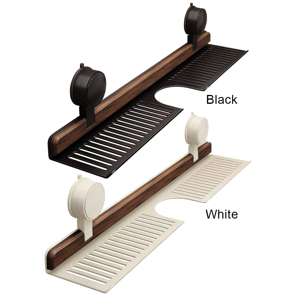 Walnut Suction Cup Bathroom Shelf No Drilling Faucet Organizer Rack Over Faucet Sink Rack Bathroom