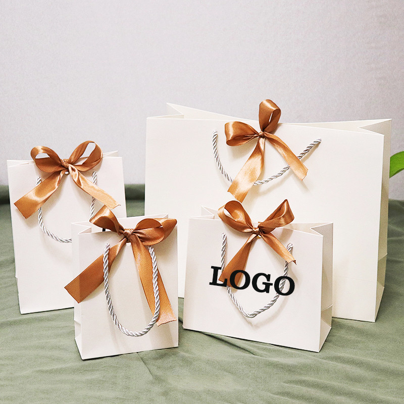 10 Pcs Paper bag custom jewelry package bag bow tie tote bag with Logo personalized logo shopping ha