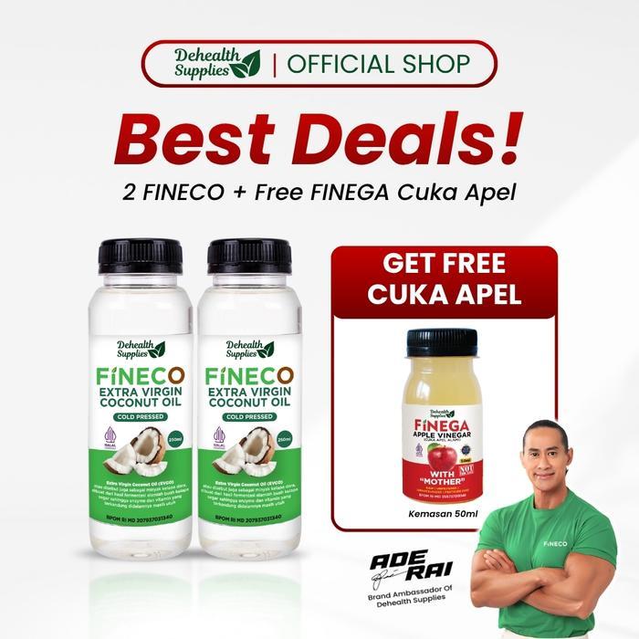 Paket Best Deal - 2Pcs Fineco Extra Virgin Coconut Oil 250Ml Gratis Cuka Apel 50Ml Plastik Pasti