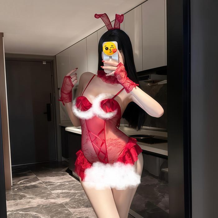 BOOM SALE Night Allure Sexy Lingerie Kostum Kelinci Wanita Baju Tidur Bodysuit Cosplay Rabbit Merah