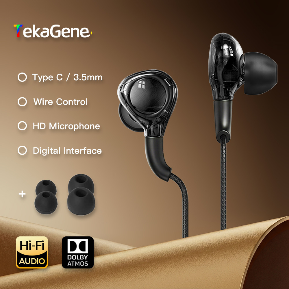 Digital Chip Wired Earphones Type C 3.5mm HiFi Surround Sound In Ear Headphones For Samsung Galaxy