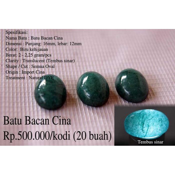 Buah Batu Bacan Paket 20 Buah Batu Bacan Cina Warna Biru Kehijauan Oval untuk Perhiasan Bacan Cina