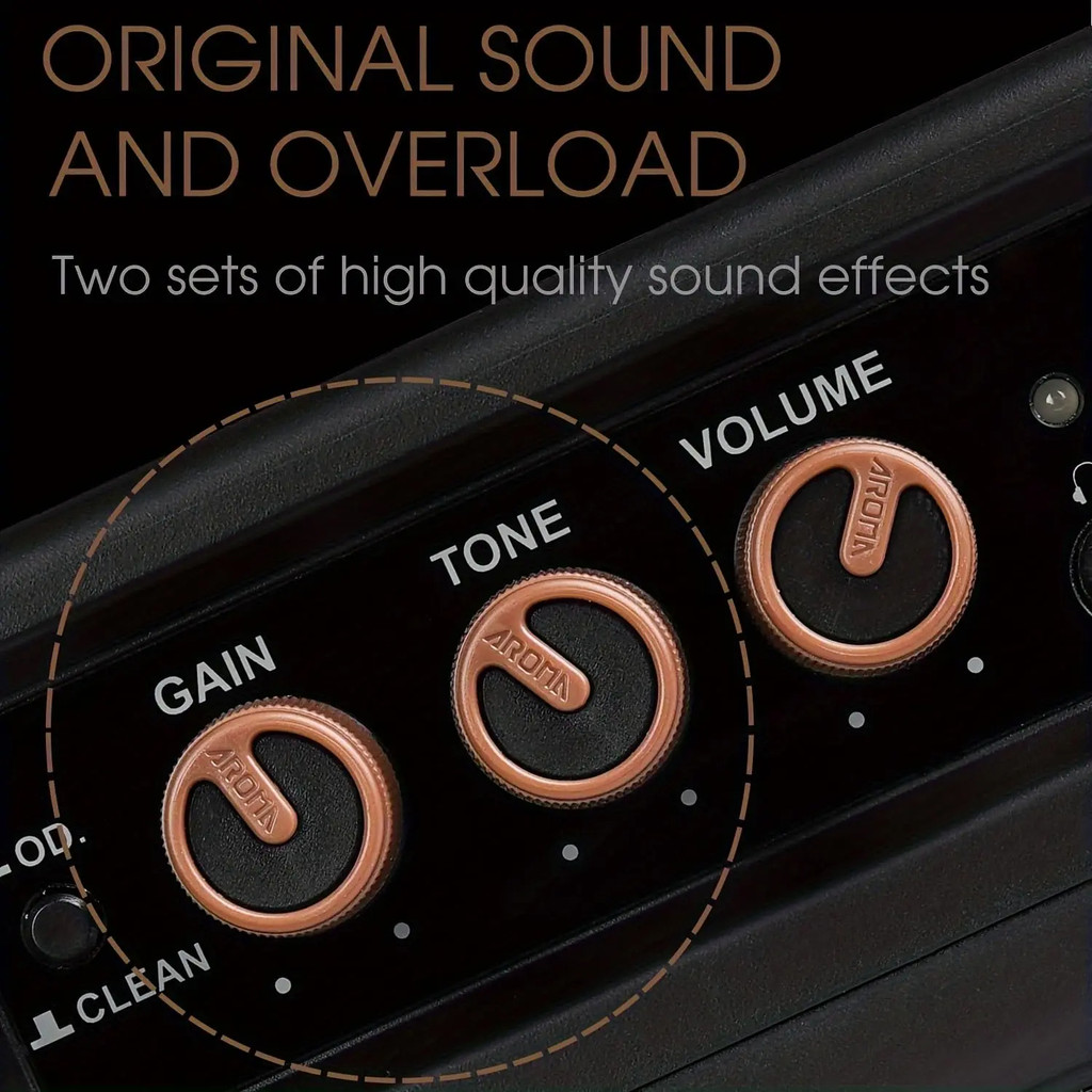 Aroma AG-04 Mini Electric Guitar Amp: Rechargeable Bluetooth Portable Amp (Clean/Overdrive,