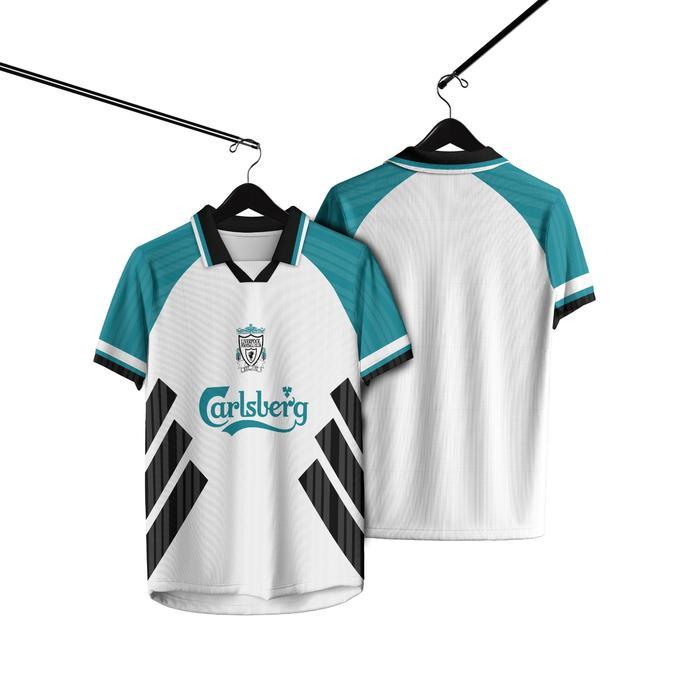 JERSEY CASUAL LIVERPOOL PUTIH HIJAU FULL PRINTING GRATIS NICKNAME DAN NO PUNGGUNG