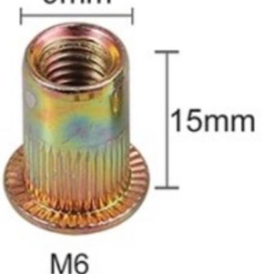 1PAK(100PCS) M6 RIVET NUT STEEL FLAT HEAD ZINC PLATED / MUR RIVET BIBIR TEBAL KUNING / INSERT NUT