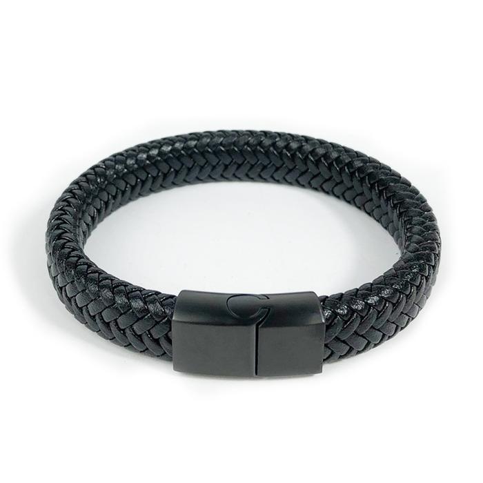 BIG SALE Hitam Gelang Kulit Tenun Pria Gelang Pria Keren Gelang Kulit Stainless Perhiasan Gelang