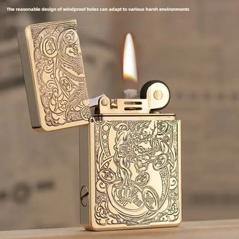 Zorro ZL8 Copper Ultra-thin Kerosene Lighter Constantine Pattern Personalized Engraving Grinding