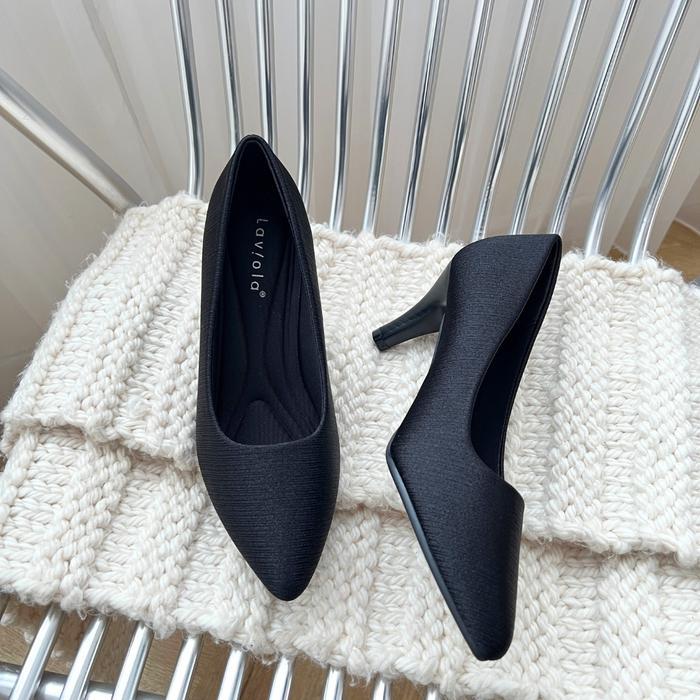 Laviola 2475 Ffs- Sepatu Pantofel Heels Wanita Hak 7 Cm Hitam Shoes Pasti Promo