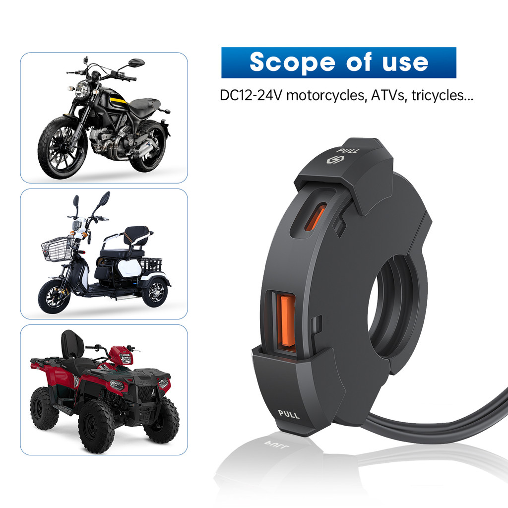Motorcycle Phone Charger Waterproof Handlebar Moto USB Charger QC 3.0 Type C Charging Motorcycle