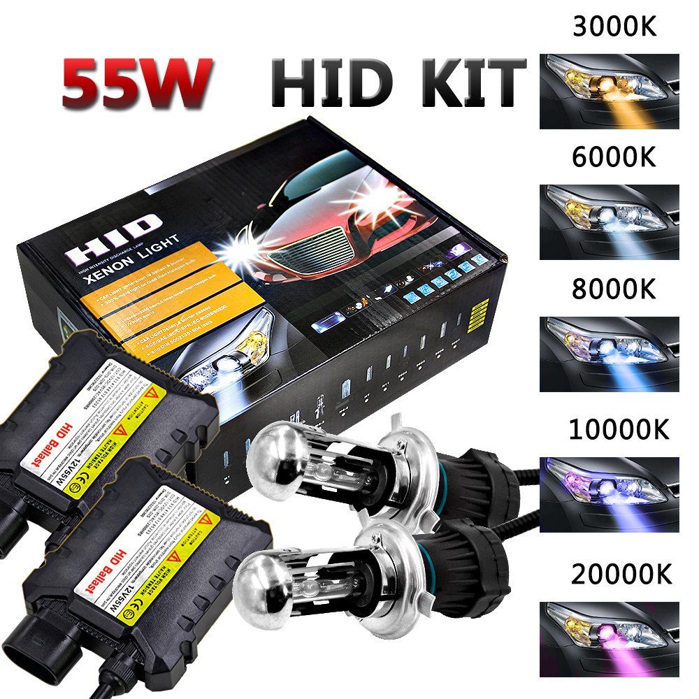 55W HID Xenon H4 Bulbs Kit H4 Xenon Bi-xenon Headlight Bulb H4