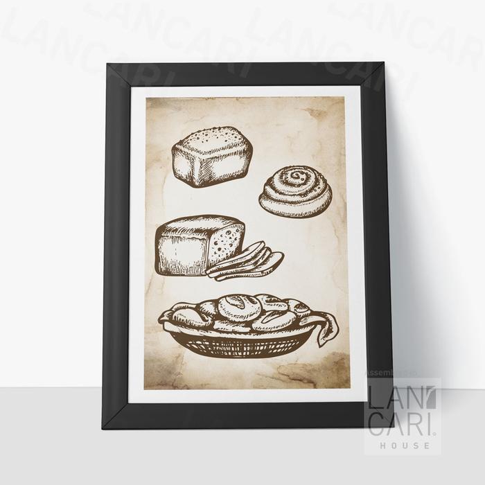 Dekorasi Cafe Resto Bistro Roti Frame Vintage Retro Dinding Decor Wall - Putih