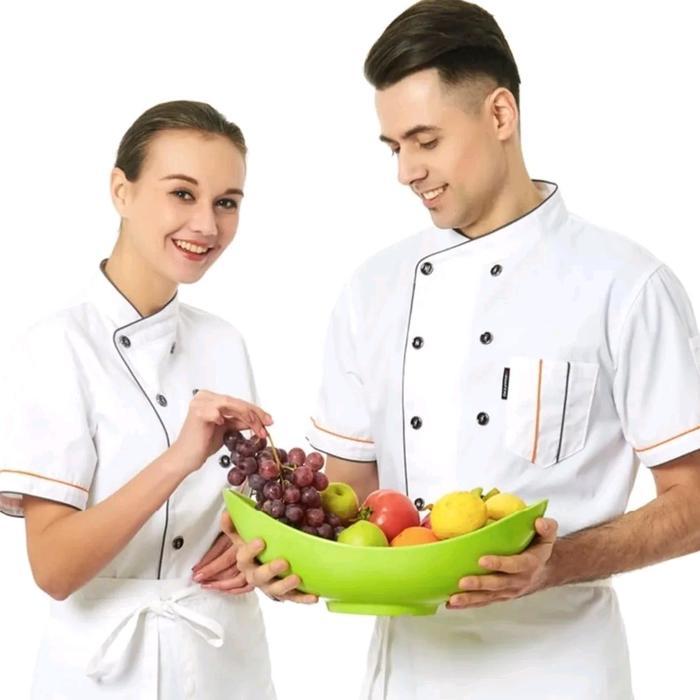 Baju Koki Chef Jacket Baju Chef Seragam Koki Pria Wanita Lengan Pendek Gold Kitchen Abu Biru Hitam