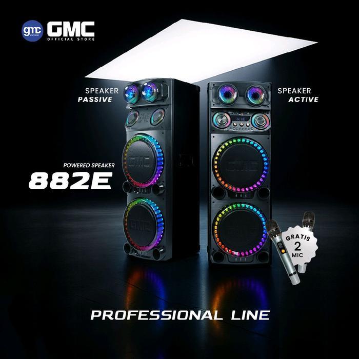 GMC Speaker 882E – Professional Line Bluetooth Karaoke Speaker 4x12” – 420W, 2 UHF Wireless Mic, Sup