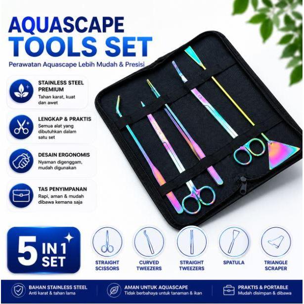 5 In 1 Tool Set Aquascape Gunting Pinset Scraper Scissor Tweezer