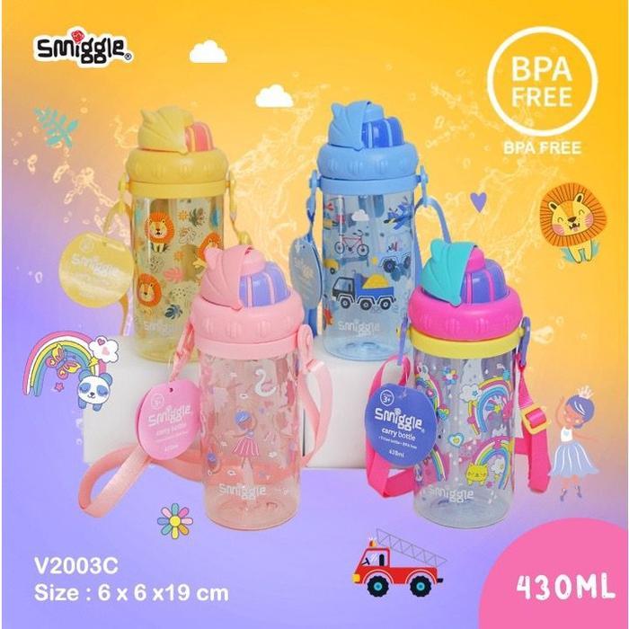 Ada Stok Smiggle Carry Bottle 430ml Botol Minum Anak Sedotan BPA FREE