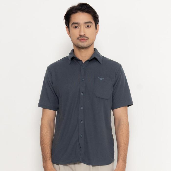 Erigo Polo Shirt Full Button Short Sleeve Floyd Stargazer Blue - Kemeja Kerah Lengan Pendek Polos