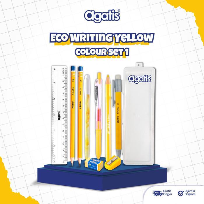 Tulis Agatis Eco Paket Alat Tulis Lengkap Pensil Pulpen Penghapus Rautan Penggaris - Kuning Agatis E