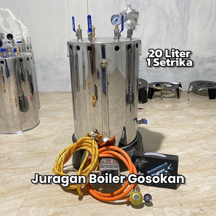 Setrika Uap Boiler Laundry Kapasitas 20 Liter 1 Setrika Fullset Lengkap packing Kayu - 20L 1 Setrika