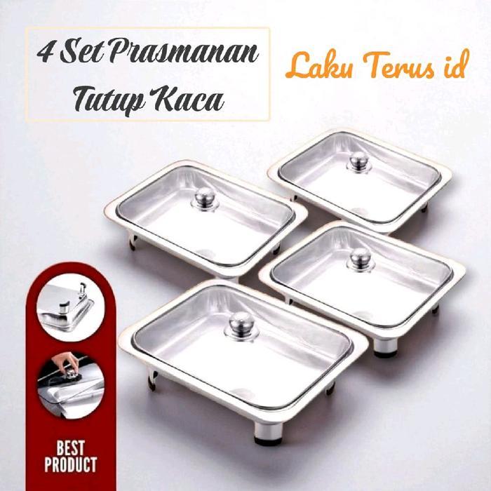 LT Prasmanan 4Pcs Full Tutup Kaca Nampan Bahan Stainless steel Premium