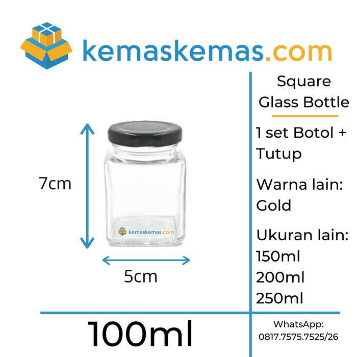 100ml Botol Kaca Square / Jar Kaca Kotak / + tutup metal Lid