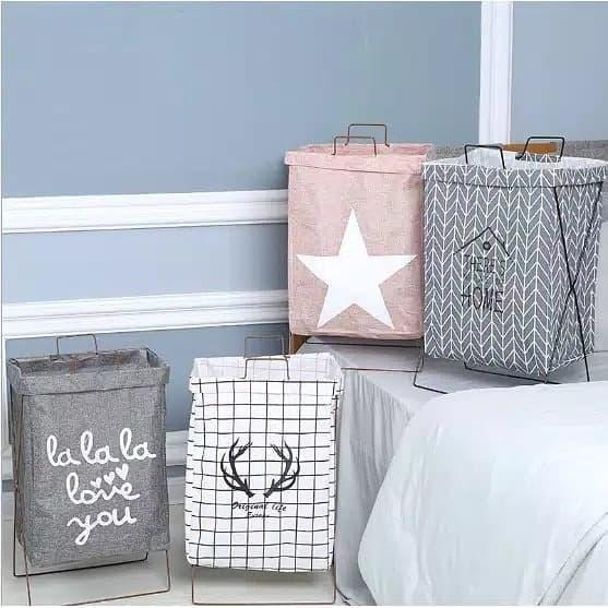 LAUNDRY BAG KERANJANG CUCIAN BAJU PAKAIAN KOTOR LIPAT RANGKA BESI