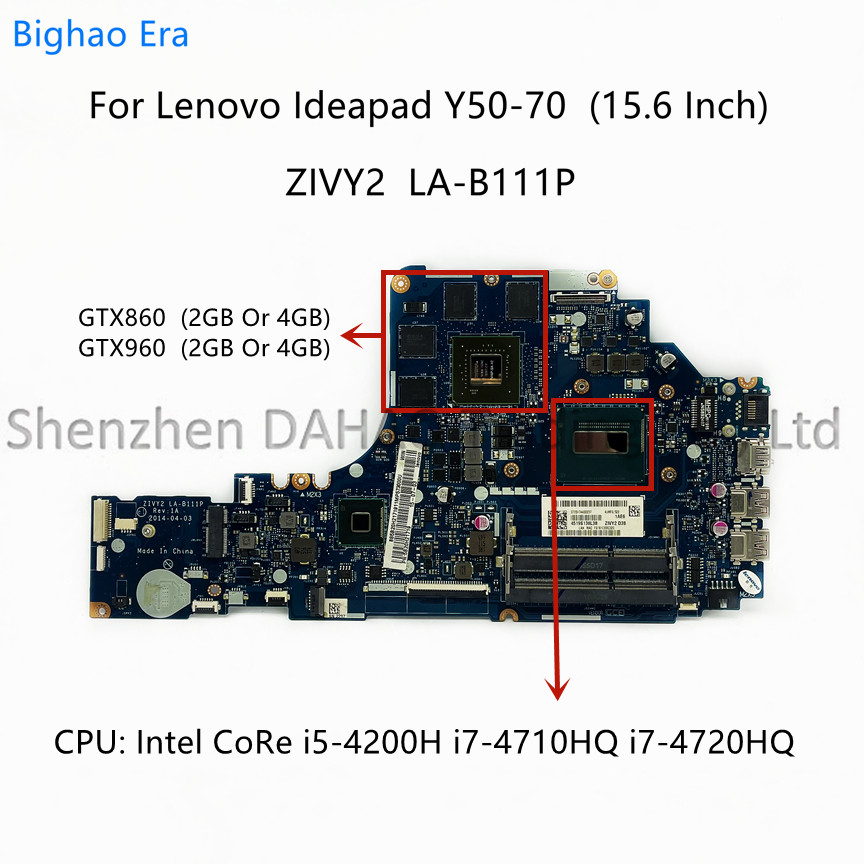ZIVY2 LA-B111P For Lenovo Ideapad Y50-70 Laptop Motherboard With i5 i7-4710HQ i7-4720HQ CPU