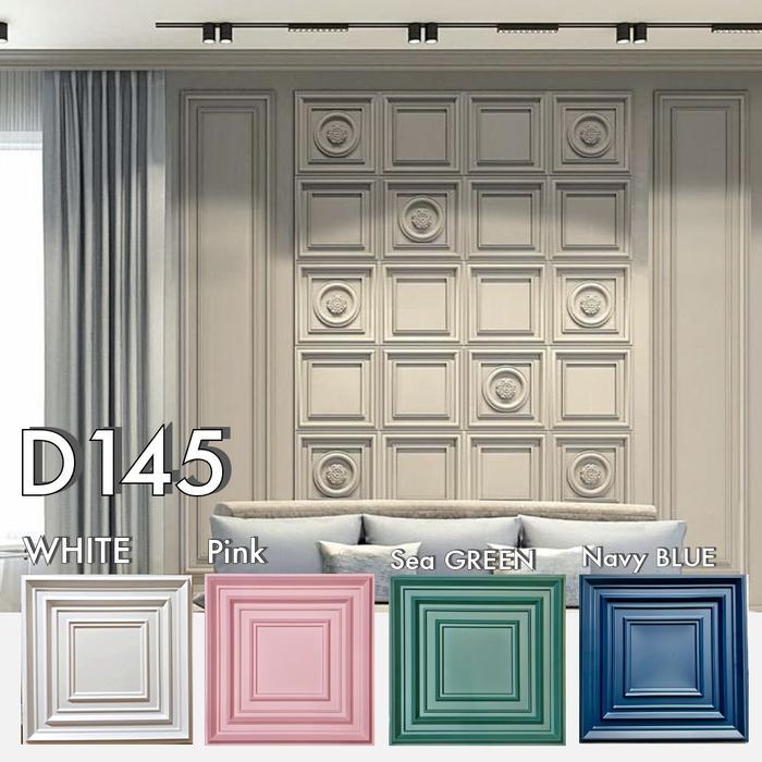 3D Wallpanel Wall Panel Pvc. Bukan Wallpaper, Sticker, Foam D145 White Green Kotak Pink Kamar