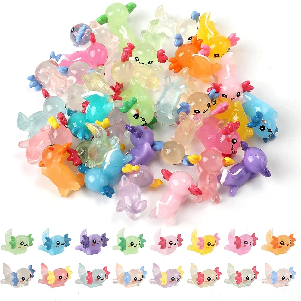 32pcs Mixed Mini Luminous Resin Axolotl Miniatures,Cute Fairy Garden Animals Ornament,Micro Moss
