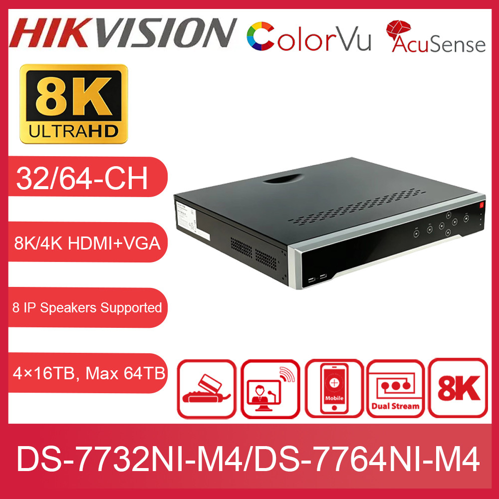 HIKVISION DS-7732NI-M4/DS-7764NI-M4 32/64CH 8K NVR 4SATA 64TB Max H.265+ AcuSense Network Video