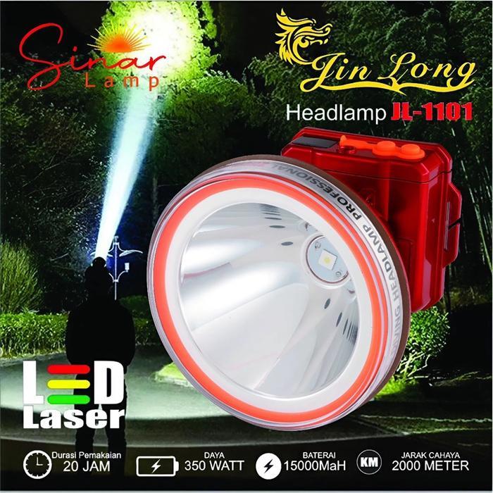 Senter Kepala / Headlamp Jinlong Jl-1101 Waterproof / Tahan Air 350 Watt Super Terang Baterai