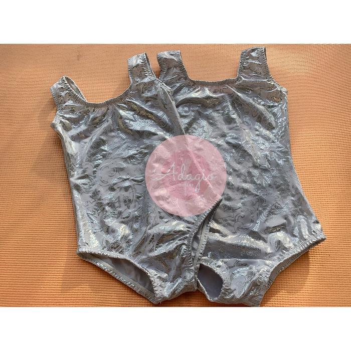 Leotard Anak Bahan Lycra Spandex Motif Silver Gold untuk Balet Senam Gymnastic - Silver