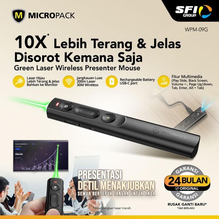 Wireless Presenter Pointer Laser Hijau Jarak 200 Meter Rechargeable WPM-09G