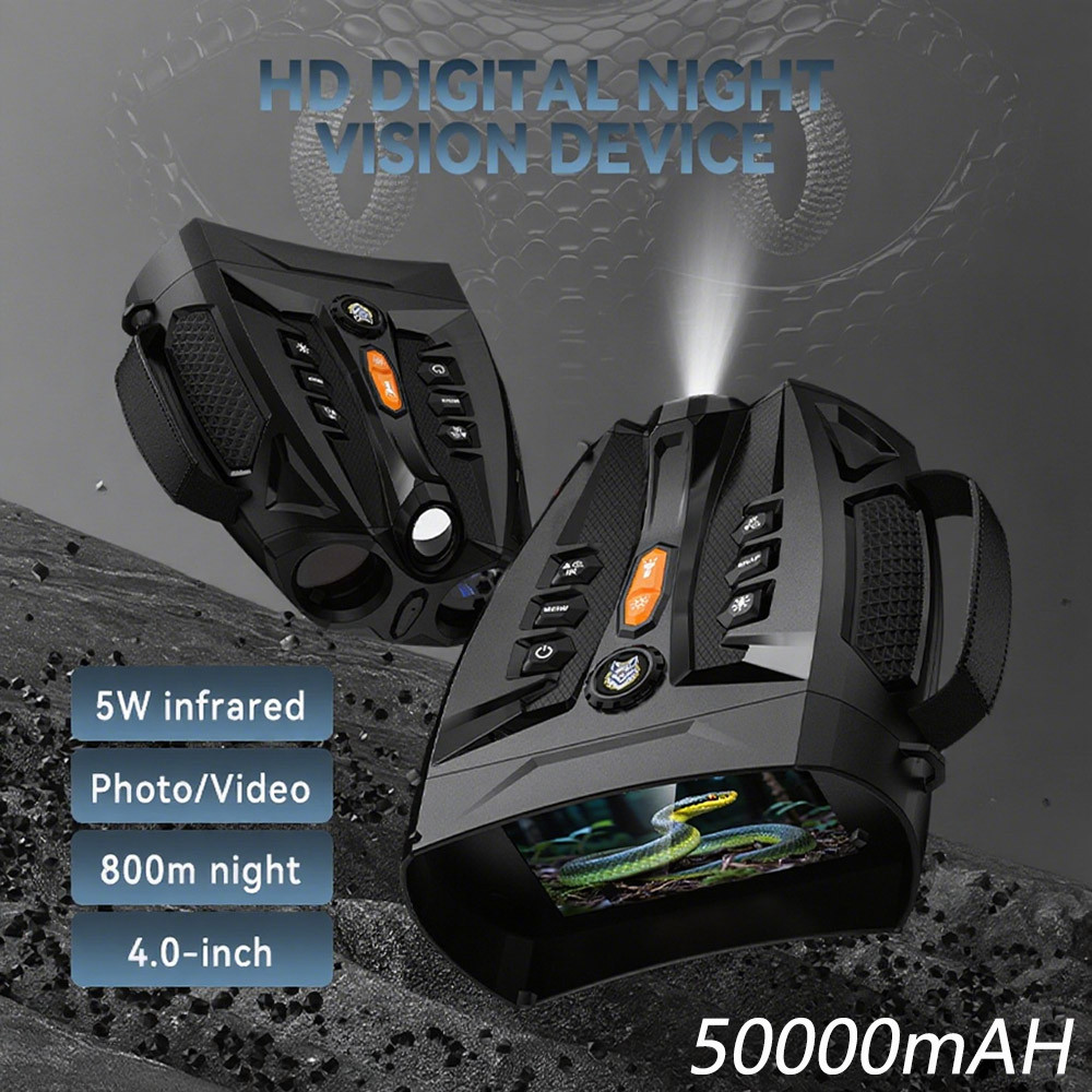Teropong penglihatan malam 4K dengan layar 4,0 inci, zoom digital 10x, dan lampu taktis, serta bater