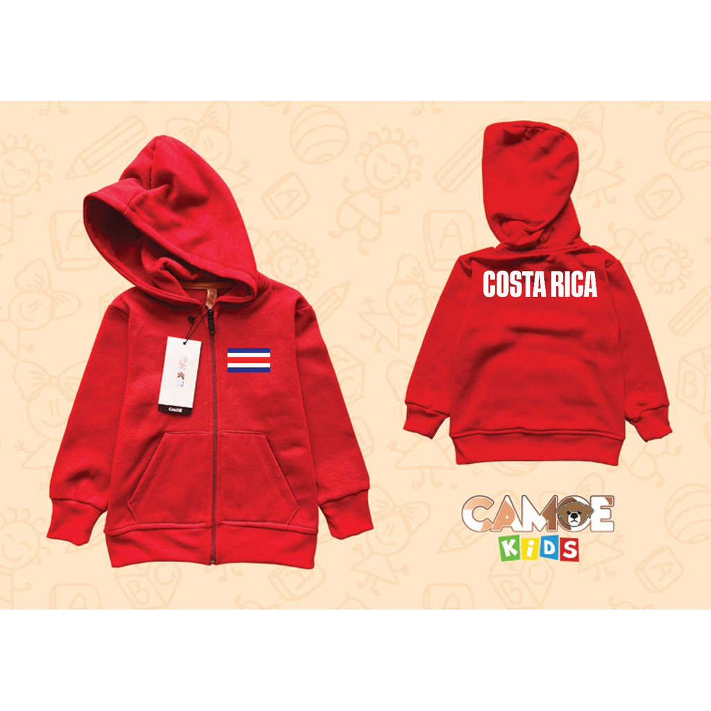 Jaket Hoodie Zipper Anak KIDS Bendera COSTA RICA Piala Dunia World Cup
