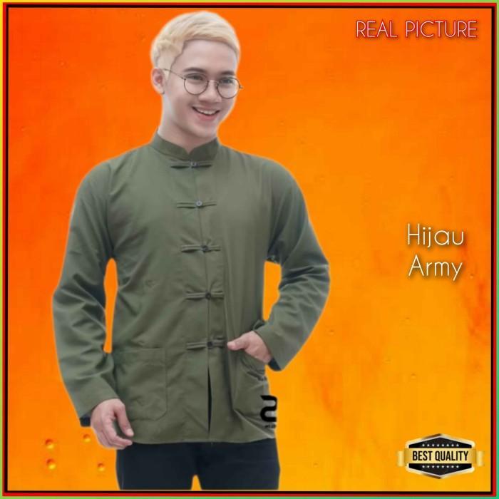 Baju Imlek Pria Jumbo LD 112 116 120 124 130 Kemeja Cheongsam Hijau