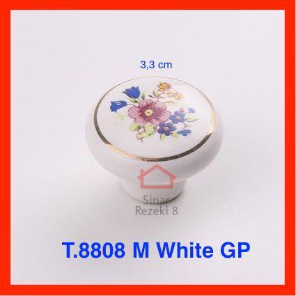 Organizer Handle 8808L Tarikan Laci Lemari Bulat Bunga Flower Bulat Putih White Modern