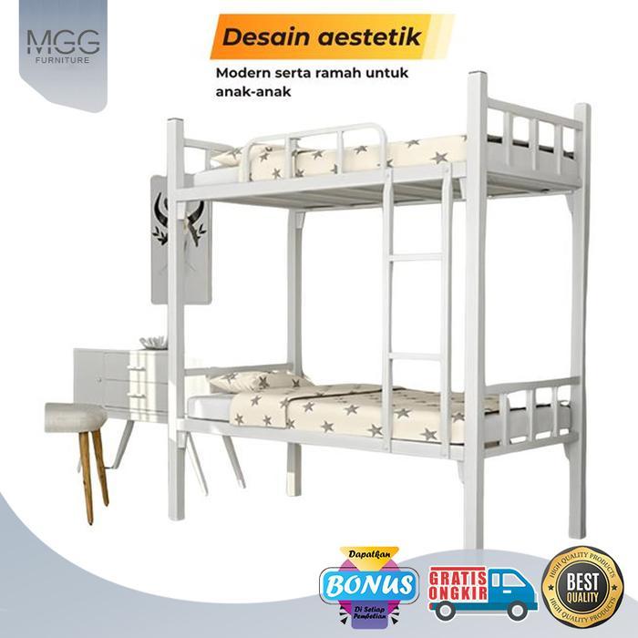 MGG FURNITURE Ranjang Susun Baja Tebal 2 Tingkat Kapasitas 300kg Anti Karat & Anti Slip Desain