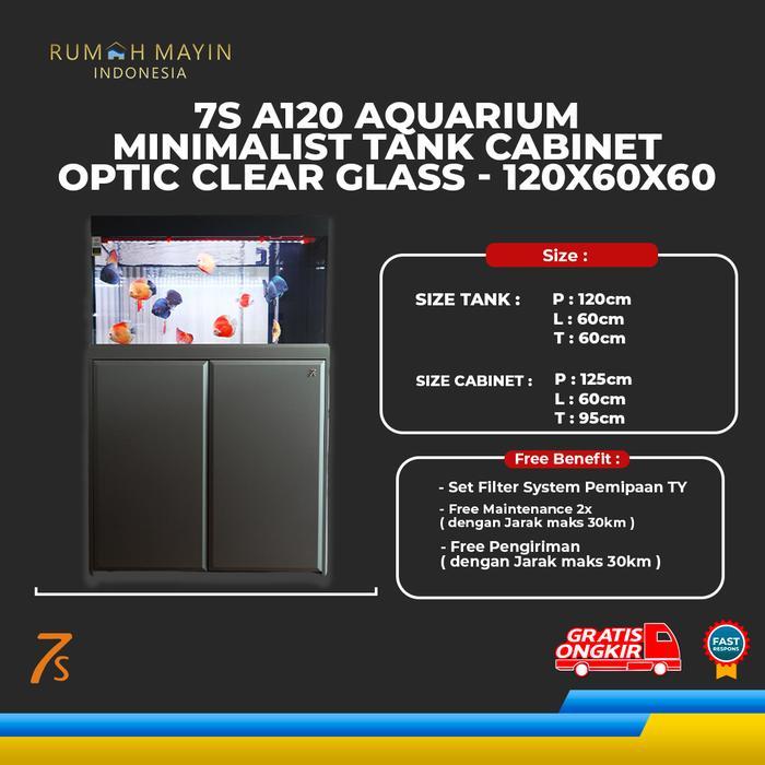 Terlaris 7S A120 Aquarium Minimalist Tank Cabinet Optic Clear Glass - 120X60X60