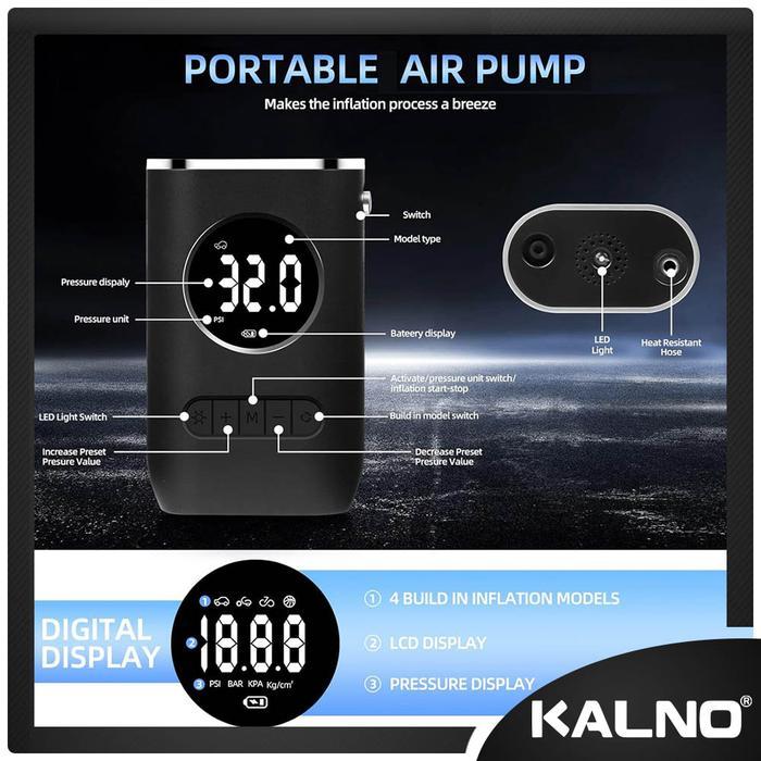 KALNO Air Pump Inflator Electric Pompa Ban Mobil Sepeda Elektrik Pompa Angin CZK3668 - Portable USB