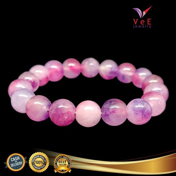 Gelang Batu Giok Candy Jade 10mm Elastis Natural Stone Pria Wanita