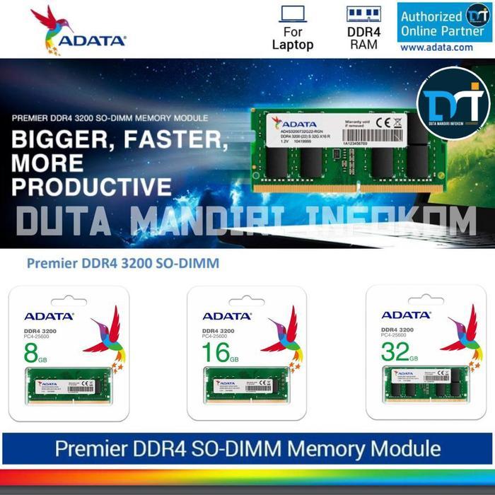 ADATA SODIMM DDR4 8GB 16GB 32GB 3200Mhz - RAM Single SO-DIMM Laptop