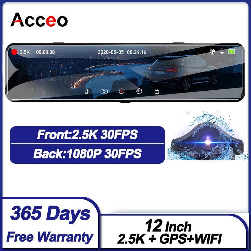 Car DVR 12 Inch Touch RearView Mirror Stream Media Dash Cam For Car