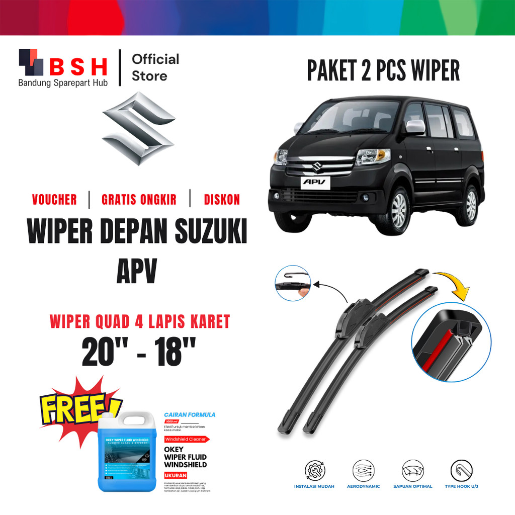 Wiper Suzuki APV Quad Kaca Depan Mobil Free Wiper Fluid