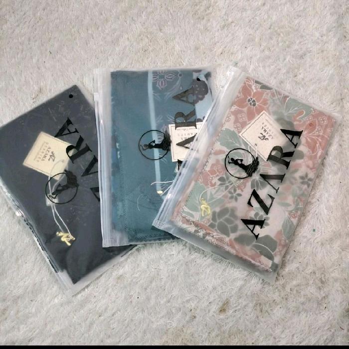 (Ecer 3 Pouch) Hijab Segiempat Motif Azara Pouch Paket Usaha Logo Metal Bahan Voal Lc Lasercut By
