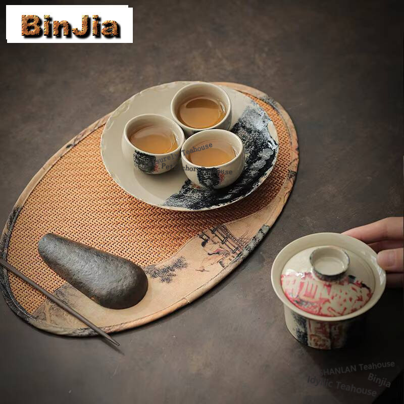 120ml Retro Plant Ash Gray Gaiwan Aesthetic Heart Sutra Horseshoe Tea Tureen Tea Maker Cover Bowl